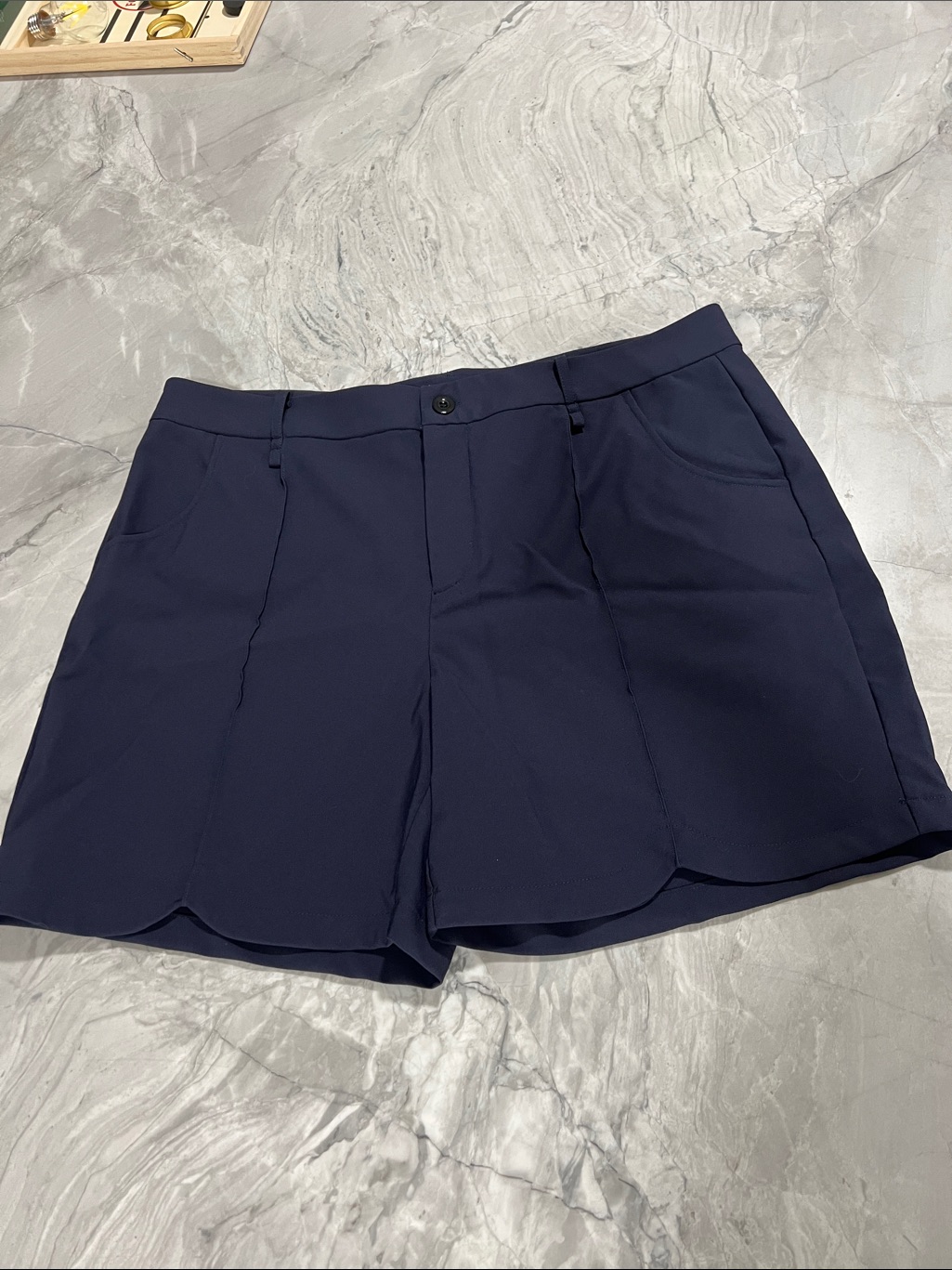 Acegolfs Navy Scallop Hem Women's Dress Shorts